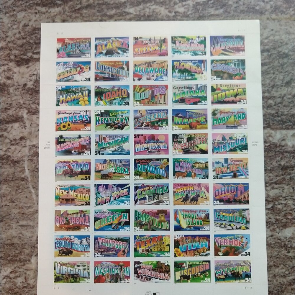 50 States Postage Stamps